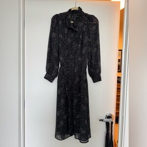 Banana Republic Elegant Sheer Black Pattern Long Sleeve Dress with Slip